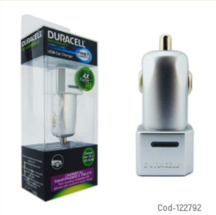 Cargador Duracell Mini 12Volt, 1 USB Quick Charge 3.0, Gris En Caja.