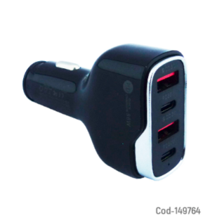 Cargador De 2 USB Y 2 Type-C A 30 Watt 12 Volt, Marca POWER MAX 3.0