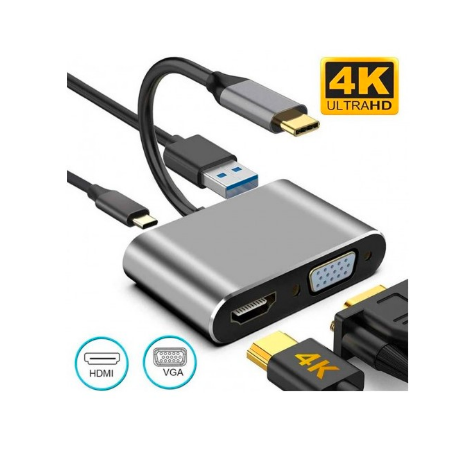 Conversor TIPO-C 4 in 1 Hdmi+Vga+Usb3.0+PD