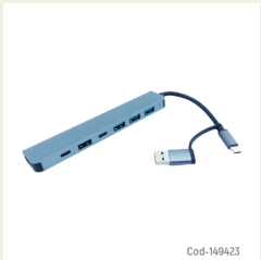 HUB 7 En 1 Doble Conector USB TYPE-C A 5 USB Y 2 PD En Aluminio.