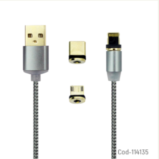 Cable USB Magnetico 3 En 1, USB Micro/Iphone/Type-C. En Caja