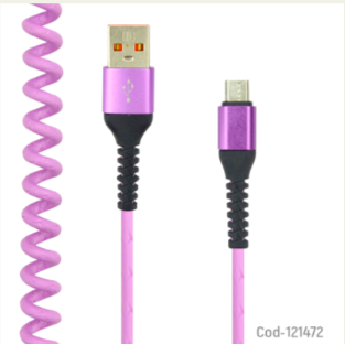 Cable USB Micro 5 Pin, Espiral, 1.2 Metros, 3 Amp, Datos Y Carga. Colores.