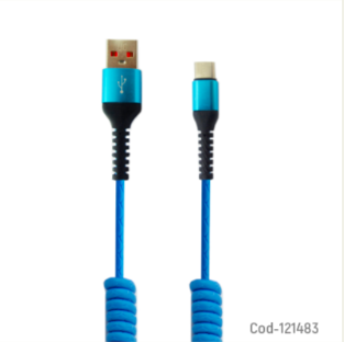 Cable USB A Type-C, Espiral, 3 Amper, Datos Y Carga, 1.2 Metros. Colores.