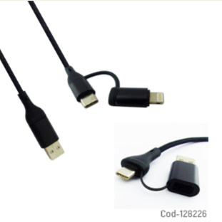 Cable USB 4 En 1, USB A Type-C/Iphone, Datos Y Carga, Punta Metal, 1 Metro 6 Amper.