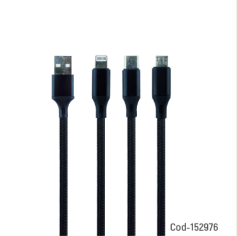 Cable USB 3 En 1 Marca BULUD Conectores Micro 5 Pines, LIGTHNING Y Tipe-C De 3.4 Amp En 2 Colores