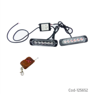 Luz 6 LED Strobo, Kit X 2 Unidades, Con Control Remoto, 12Volt