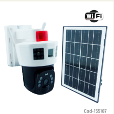 Camara De Vigilancia IP Wifi Doble Lenta Con Panel Solar, Baliza Y 24 LED. Compatible Con App V380 Pro.