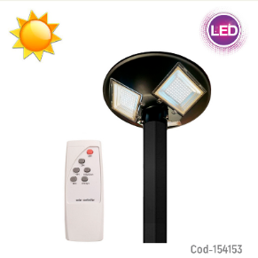 Foco Para Poste Solara De 300 Watts, Redondo En PVC Con 240 LED, Control Y Sensor.