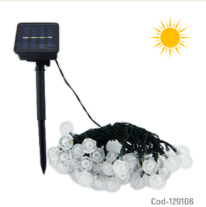 Guirnalda Solar, 50 Bolitas LED, 12 Metros, Luz Calida, Con Estaca, Luz Fija-Efectos. En Caja.