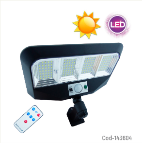 Foco Solar Mini Para Pared De 138 LED 4 Placas, Modelo JLP-2179 Con Control Y Sensor.