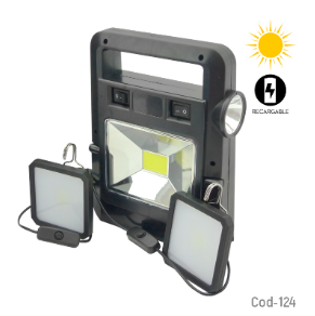 Kit Solar Portatil, 1 LED COB + Linterna+2 Focos LED, USB, Cable 4 Puntas